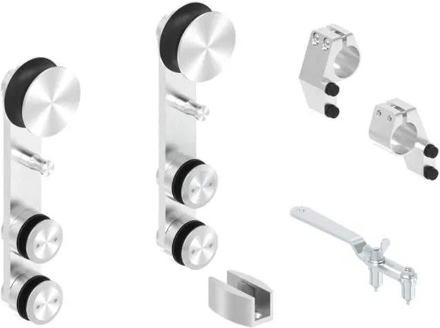 FeNau Glasschiebetürbeschlag V2A Komplett-Set aus Edelstahl in Silber - Bild 1