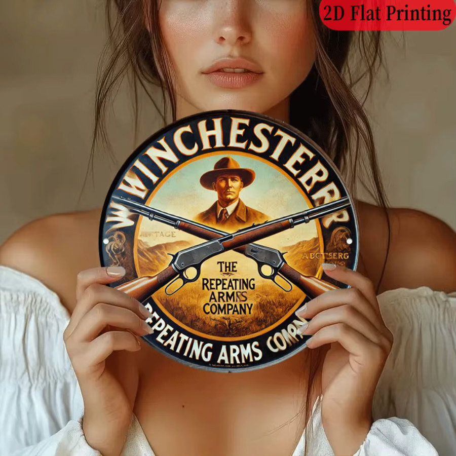 Potdemiel Vintage Winchester Repeating Arms Aluminiumschild rund, Durchmesser: 20,32 cm, Mehrfarbig - Bild 5