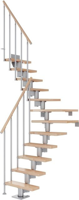 Dolle Mittelholmtreppe Dublin aus Buche in Perlgrau, 11 Stufen, 1/4 gewendelt, für eine Raumhöhe bis 270 cm, Breite: 65 cm - Bild 1