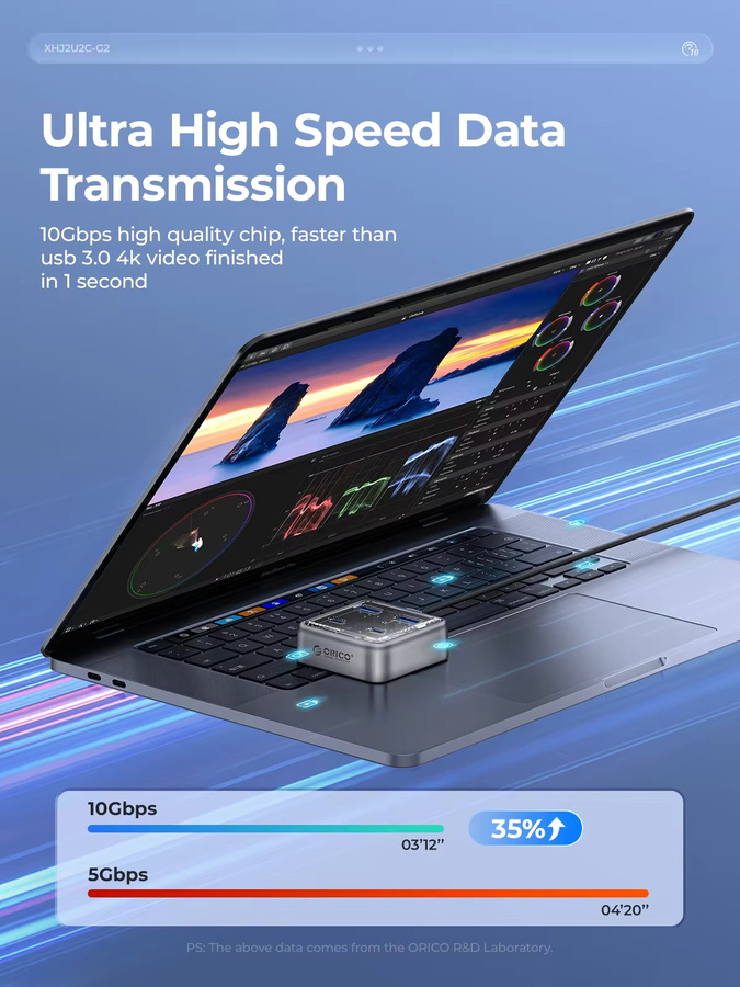 ORICO USB 3.2 Hub aus Metall mit 2 USB-A und 2 USB-C Anschlüssen, 10Gbps, Silber - Bild 4