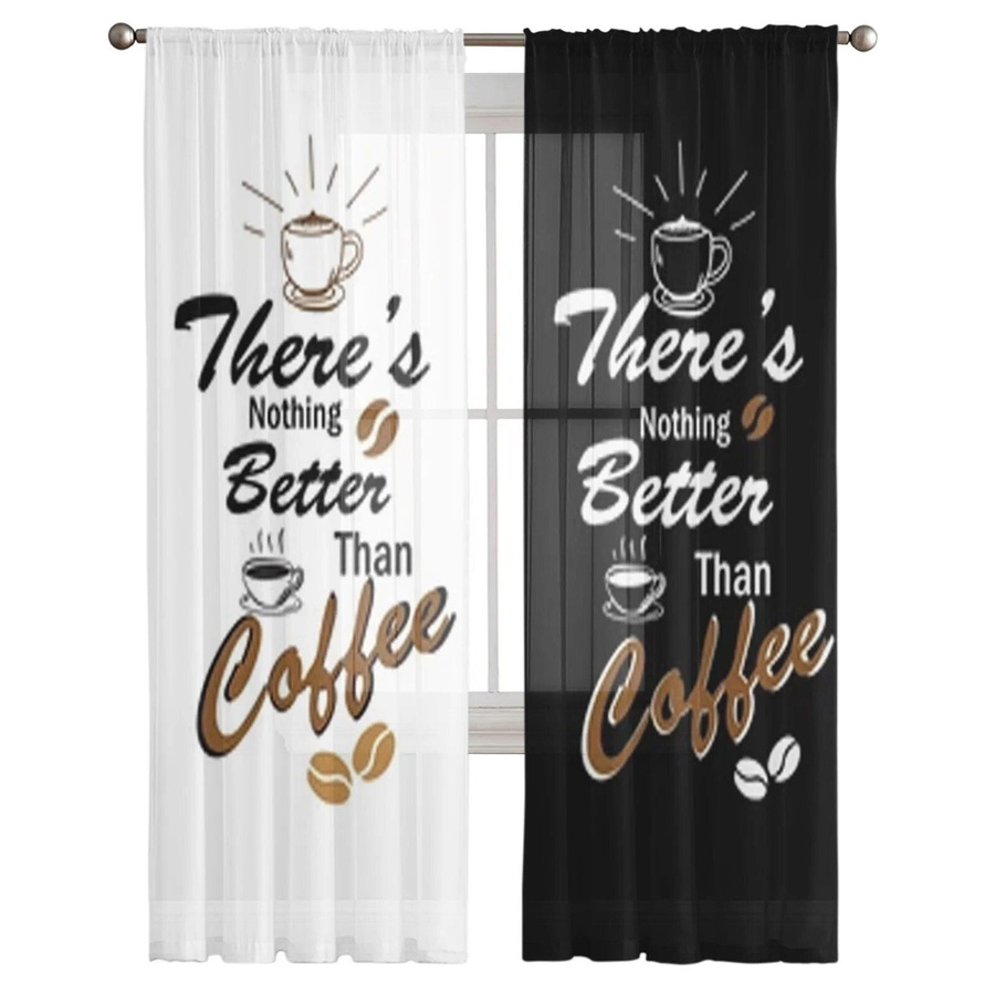 Yifulin Transparentes Tüll-Vorhang mit Kaffeebohnen-Motiv, Chiffon-Gardine für Wohnzimmer und Küche, B: 135 cm, H: 160 cm - Bild 3