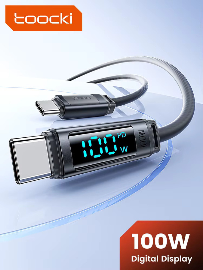 Toocki USB-C zu USB-C Kabel mit Digitalanzeige, 100W PD Schnellladekabel aus weichem Silikon, Schwarz - Bild 7