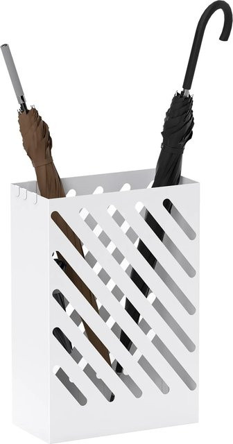 HOMCOM Schirmständer aus verzinktem Stahl in Weiß mit 4 Haken und Wasserauffangschale, H: 41 cm, B: 28 cm, T: 14 cm - Bild 1