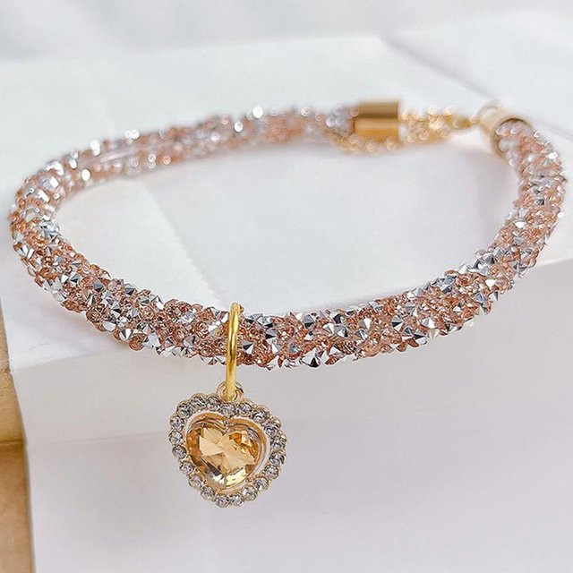 Halskette Herz, Edelstein Anhänger, Strass, Champagner, Unisex - Bild 1