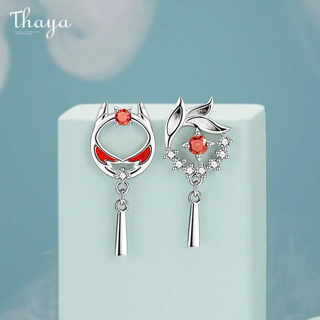 Thaya Ohrring, 925 Sterling Silber, Tropfen, Rot Öl, Löwe, Damen - Bild 1