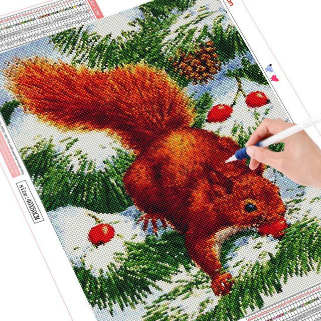 FIYO 5D Diamantmalerei Eichhörnchen Set als Handarbeit Kit mit Mosaik-Stickerei in Mehrfarbig, Breite: 20 cm, Höhe: 30 cm - Bild 1