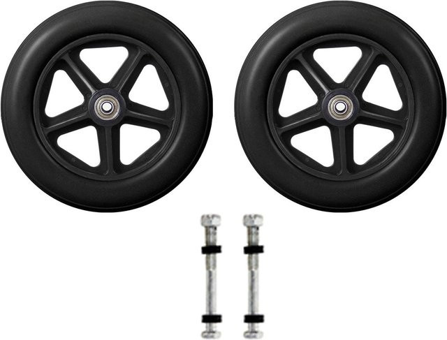 2 Stück Universal Rollstuhl Vorderrad Ersatz Lenkrolle Vollreifenrad aus Kunststoff, Schwarz/Grau - Bild 1
