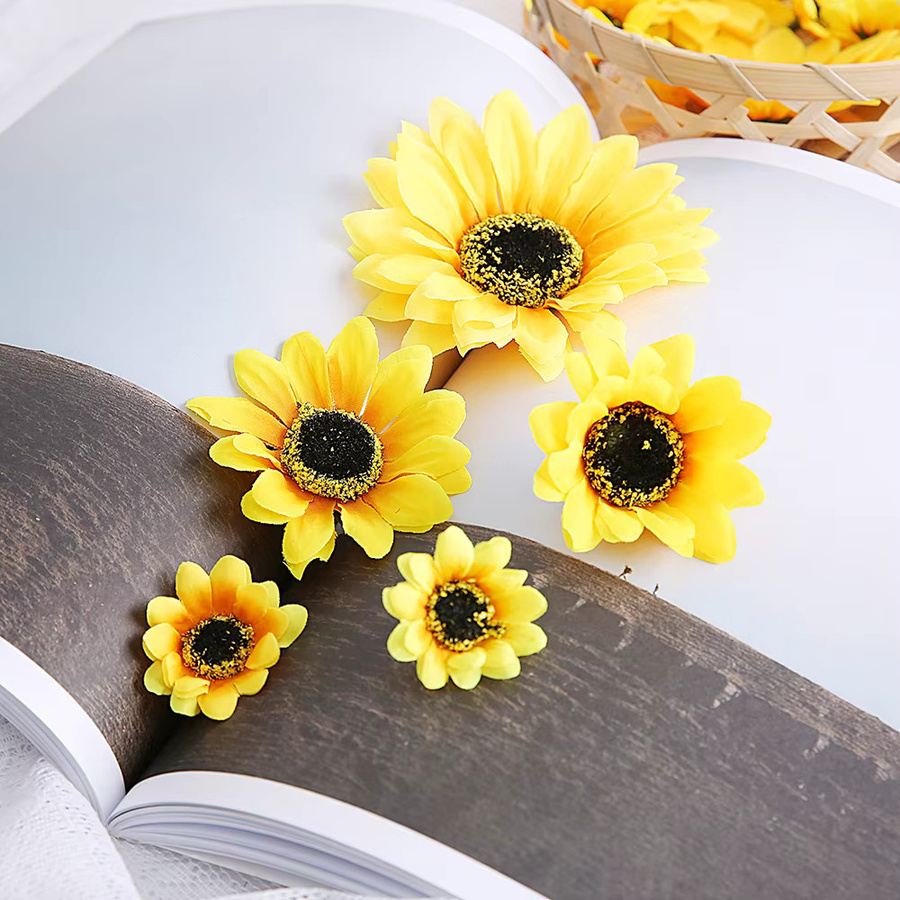10 Stück künstliche Sonnenblumen aus Seide in Gelb für DIY Dekoration, Hochzeiten und Scrapbooking - Bild 2