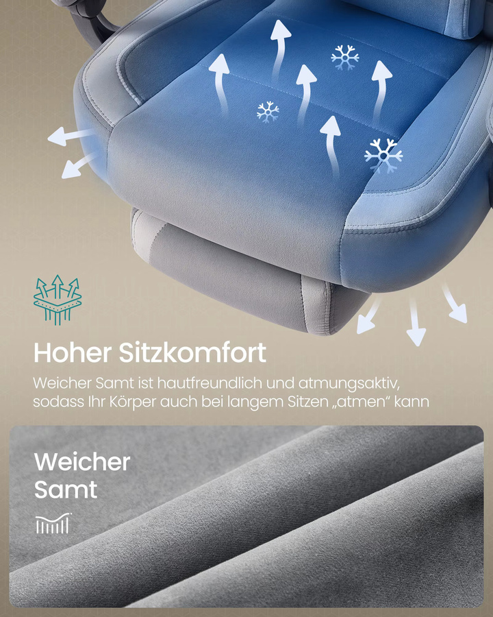 SONGMICS Gaming-Stuhl in Grau mit ergonomischem Design, Kopfstütze und Fußstütze - Bild 2