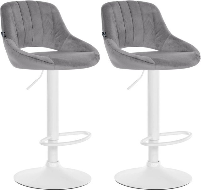 2er Set Barhocker DELUKE SEGAD aus Samt mit Lehne, Dunkelgrau und Weiß, B/T/H: 47 x 48 x 85 cm - Bild 1