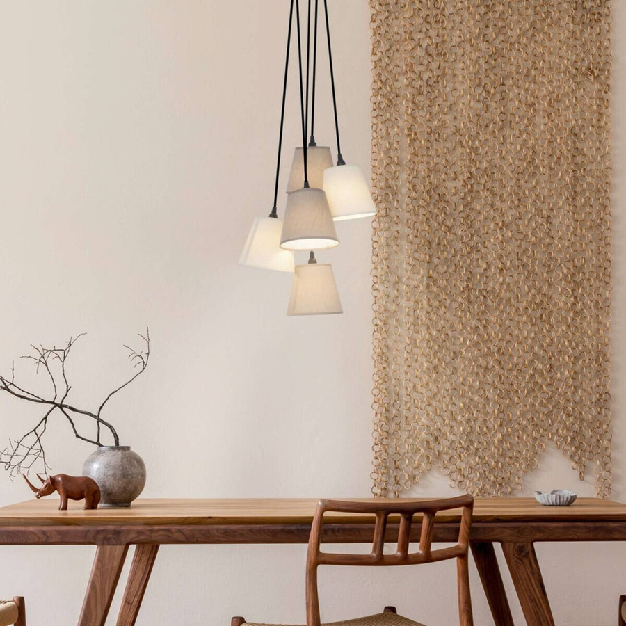 Näve Pendelleuchte Fango in Beige-Braun aus Textil und Metall, B/T/H: 16 x 16 x 14 cm, E14, 5 Fassungen - Bild 3