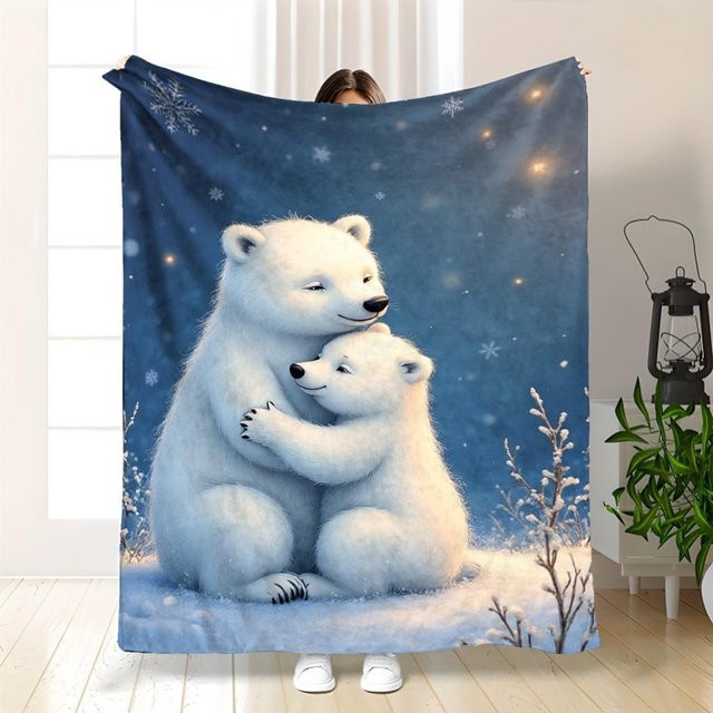JMG Household Supplies Fleece Decke mit Eisbären Umarmung Muster in Blau, Weich und Warm für Zuhause, Breite: 70 cm, Länge: 100 cm - Bild 1