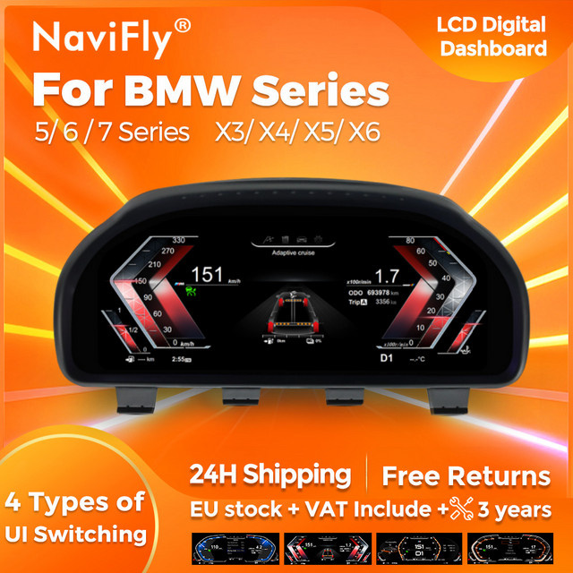 Navifly 12,3 Zoll LCD Digital Dashboard in Schwarz für BMW 5er 6er 7er X3 X4 X5 X6 Modelle - Bild 1