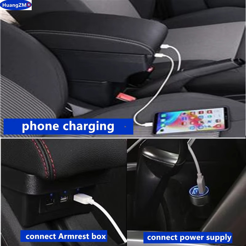 HuangZM Multifunktionale Armlehnen-Aufbewahrungsbox für SEAT ARONA mit USB-C-Ladefunktion in Schwarz - Bild 5