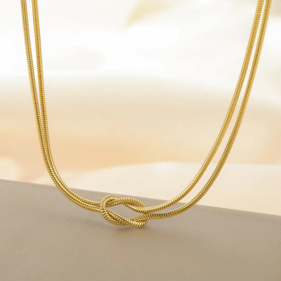 cazador Halskette Liebesknoten-Doppel-Schlangenkette, Edelstahl, Gold, Damen - Bild 2