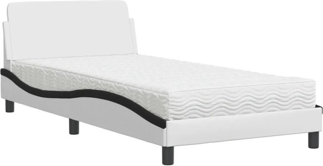 vidaXL Bett Dover mit Matratze in Weiß-Schwarz aus Kunstleder und Kiefernholz B/T/H: 100 x 200 cm - Bild 1