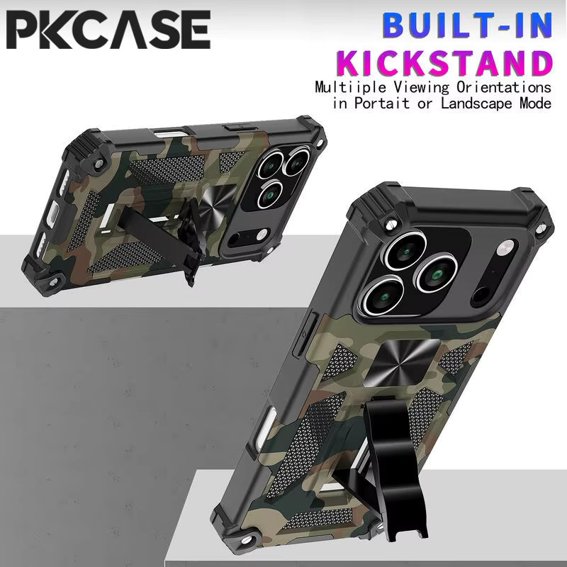 PKCASE stoßfeste Camouflage-Rüstung Handyhülle mit unsichtbarer Halterungsabdeckung für iPhone 17, 16, 15, 14, 13, 12, 11 Pro Max in Multicolour - Bild 3