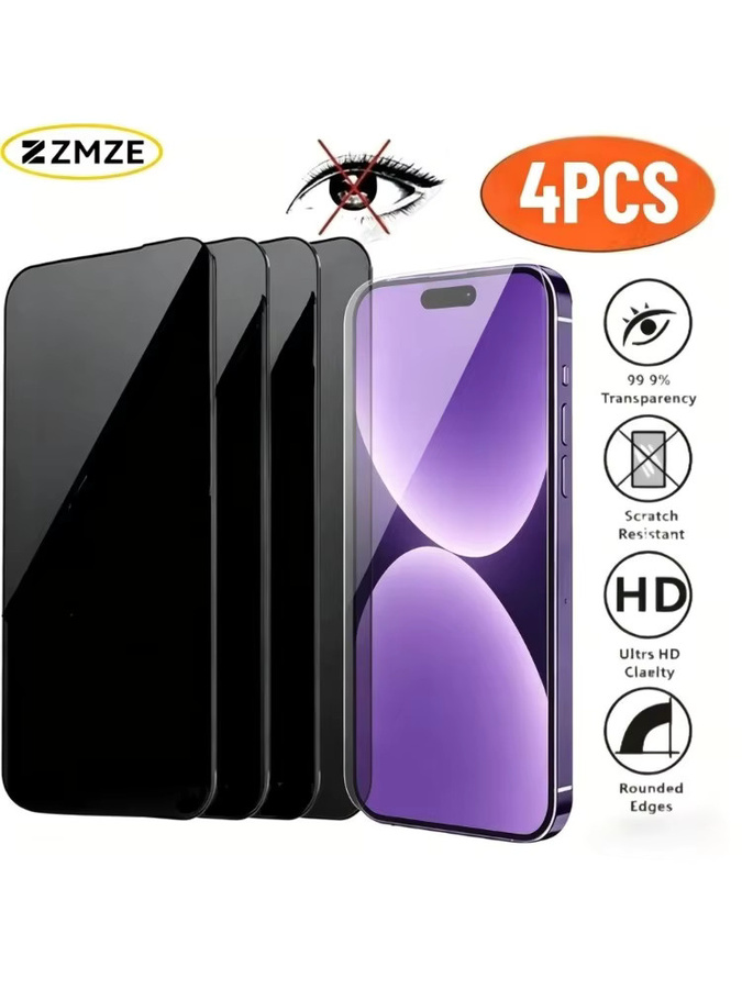 4er-Set SnakeGlass Anti-Spionage Panzerglas Displayschutzfolie für iPhone 17, 16, 15, 14, 13, 12 und 11 Pro Max Air/e Modelle - Bild 5
