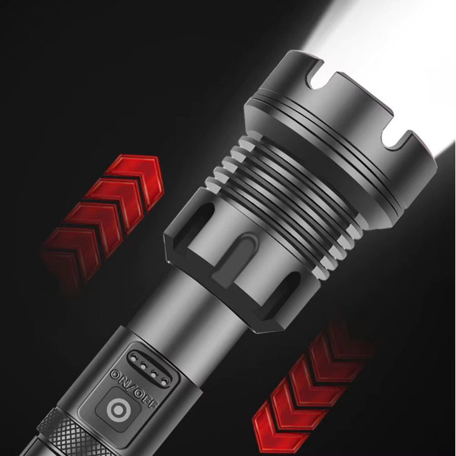 Alonefire XHP90 LED Hochleistungs-Taschenlampe mit Zoom und COB, 5000 Lumen, USB wiederaufladbar, Schwarz - Bild 2