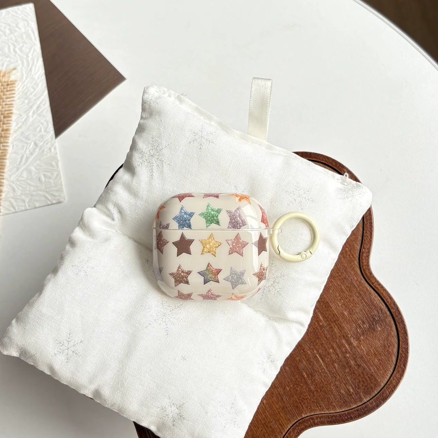 Vergoldete Kopfhörerhülle im Vintage-Stil mit buntem fünfzackigem Sternmuster für Apple AirPods Pro 1 2 3 4 in Gold und Multicolour - Bild 2
