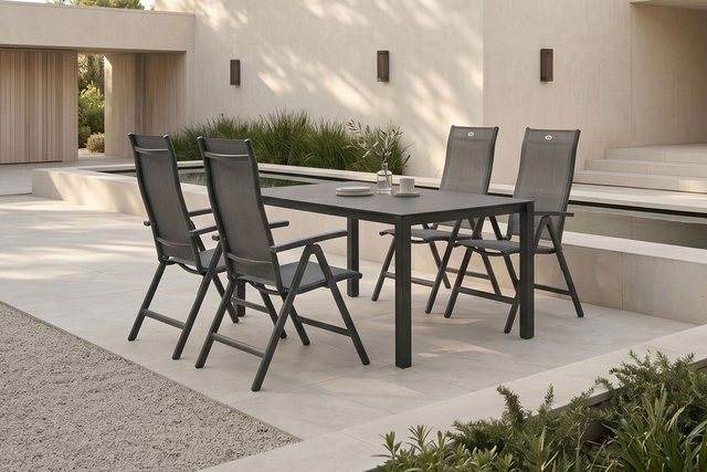 Hartman Alice Garten-Essgruppe aus Aluminium und Spraystone in Anthrazit mit 4 Klappstühlen, Tisch B: 160 cm, T: 95 cm, H: 74 cm - Bild 1