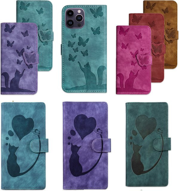 Leder Handy Hülle mit 3D-Tierprägung und magnetischem Flip-Cover für Apple iPhone, Farbe: Lila - Bild 1