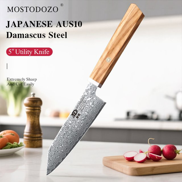 MOSTODOZO 5-Zoll Schälmesser aus 67-lagigem Damast-Superstahl mit Holzgriff - Bild 1