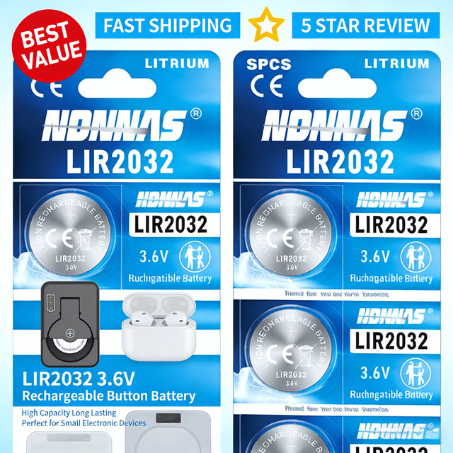 WHITECRANE LIR2032 3,6V Wiederaufladbare Lithium-Knopfbatterie in Silber mit Ladegerät, kompatibel mit CR2032 für Autoschlüssel, Uhren und Fernbedienungen - Bild 1