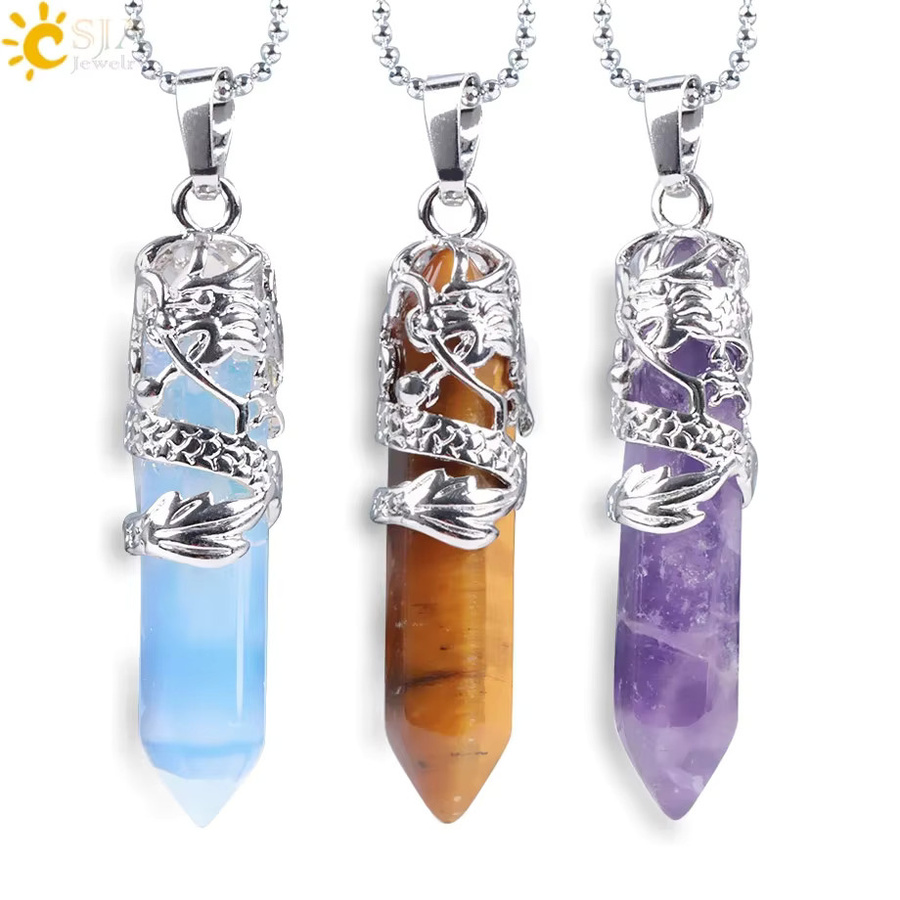 CSJA Jewelry Halskette, Rosa Klar Quarz, Silber, Herren - Bild 1