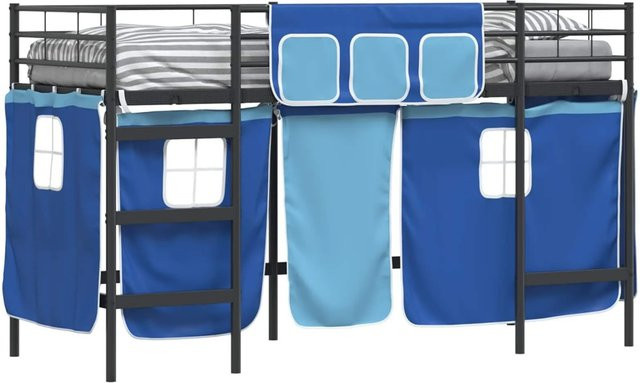 vidaXL Kinder Loft Bettgestell aus Metall mit Vorhängen Schwarz und Blau H: 194 cm, B: 90 cm, T: 116 cm - Bild 1