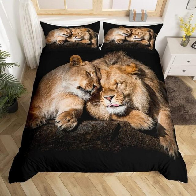 Lodestar Bettwäscheset mit Löwen und Tiger Motiv in Schwarz, 2-teilig, B/H: 180 x 210 cm - Bild 1