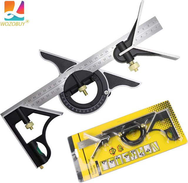 WOZOBUY 3 in 1 Kombination Winkel Lineal Set, einstellbarer Multi Kombination Winkelmesser in Silber - Bild 1