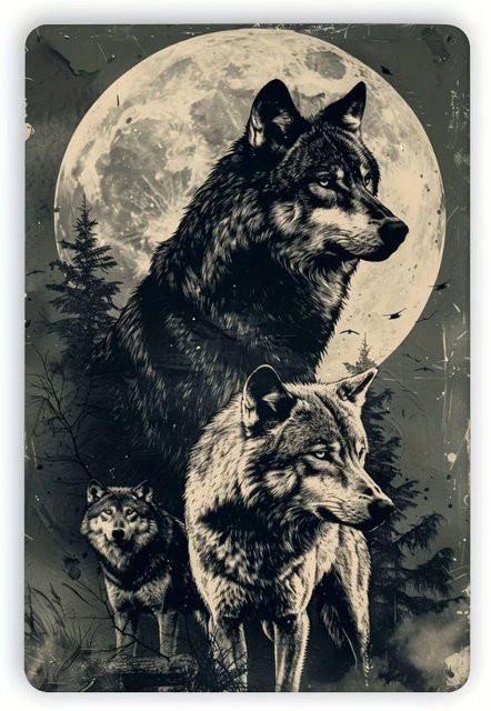 Vintage Wolf Blechschild von CIFBUY als Metall-Wanddekoration im Retro-Stil, Mehrfarbig, B/H: 30,5 x 20,3 cm - Bild 1