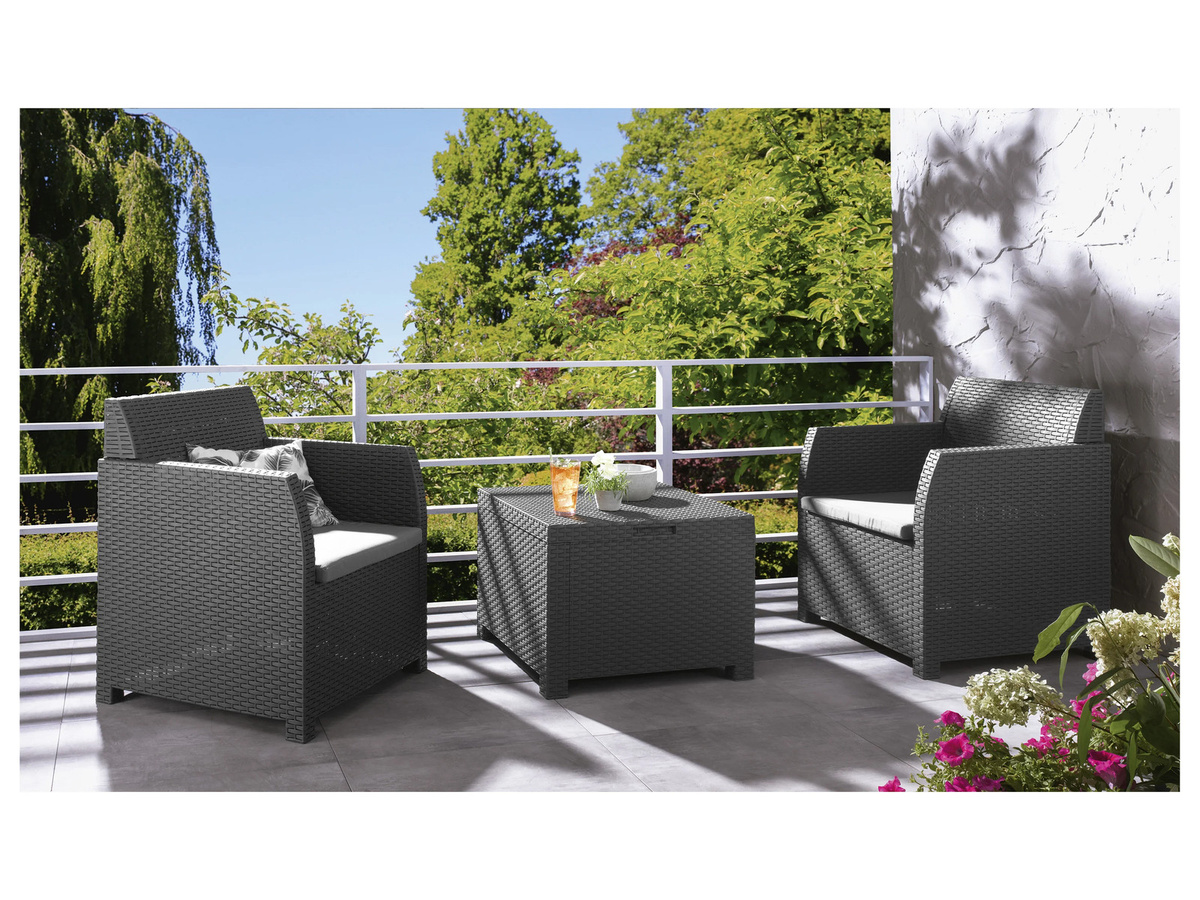 LIVARNO HOME 3-teiliges Balkonmöbel-Set mit Stauraumfunktion aus Kunststoffgeflecht in modernem Design - Bild 2