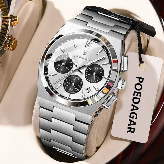 POEDAGAR Chronograph, Edelstahl, Quarz, Silber, Herren - Bild 1