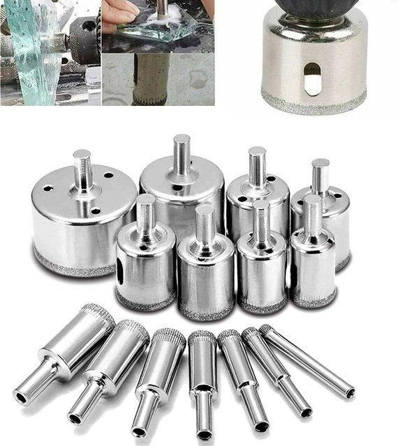 15er Set diamantbeschichtete HSS-Bohrer und Lochsägen von louCnloin für Fliesen, Marmor, Glas und Keramik, Farbe: Silber, Durchmesser: 6–50 mm - Bild 1