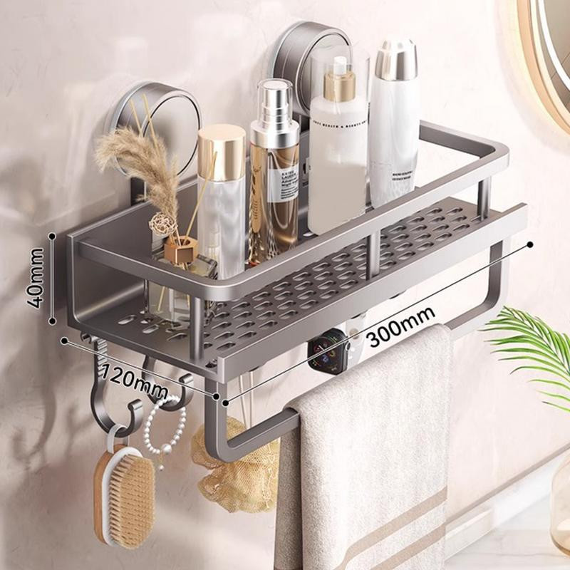 Badezimmerregal aus Aluminium in Silber mit Vakuum-Saugnapf zur Wandmontage ohne Bohren, Dusch-Organizer aus Space Aluminium und ABS, B/T/H: 30,0 x 12,0 x 30,0 cm - Bild 2