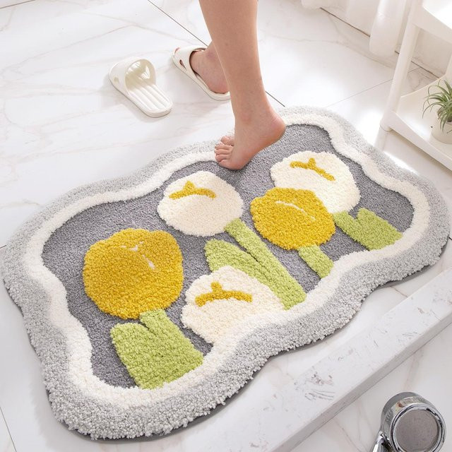 DEXI Badematte rutschfest in Grau mit floralem Design, B/T: 60 x 40 cm - Bild 1