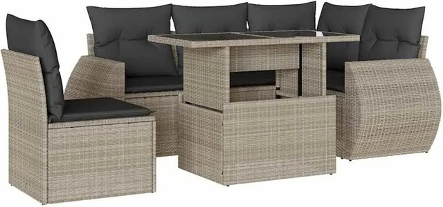 vidaXL 6-teilige Garten-Sofagarnitur aus Poly-Rattan mit Kissen in Hellgrau - Bild 1