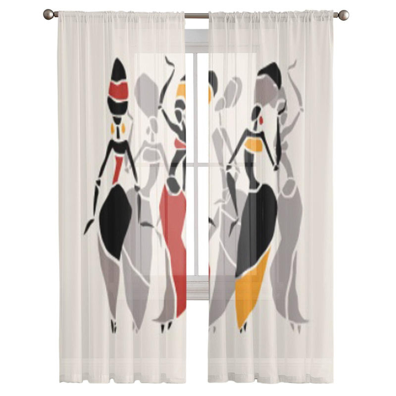 Binchi Outdoor Equipment Transparente Tüll-Vorhänge mit Afrikanischer Frau Silhouette in Multicolour, B/H: 135 x 114 cm - Bild 3