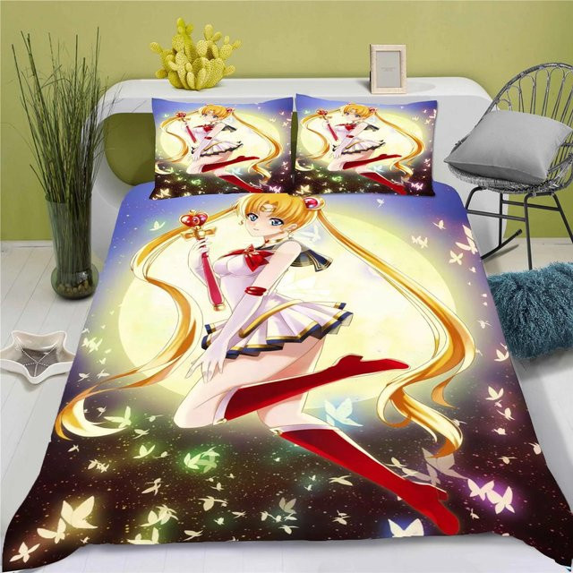 Sailor Moon Anime Bettwäscheset aus Mikrofaser, 3-teilig, Multicolour, B/H: 135 x 200 cm - Bild 1