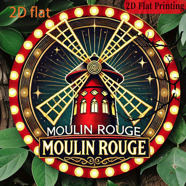 Potdemiel Rundes Aluminium-Wandschild Moulin Rouge Vintage Design, Durchmesser: 20,32 cm, Mehrfarbig - Bild 1