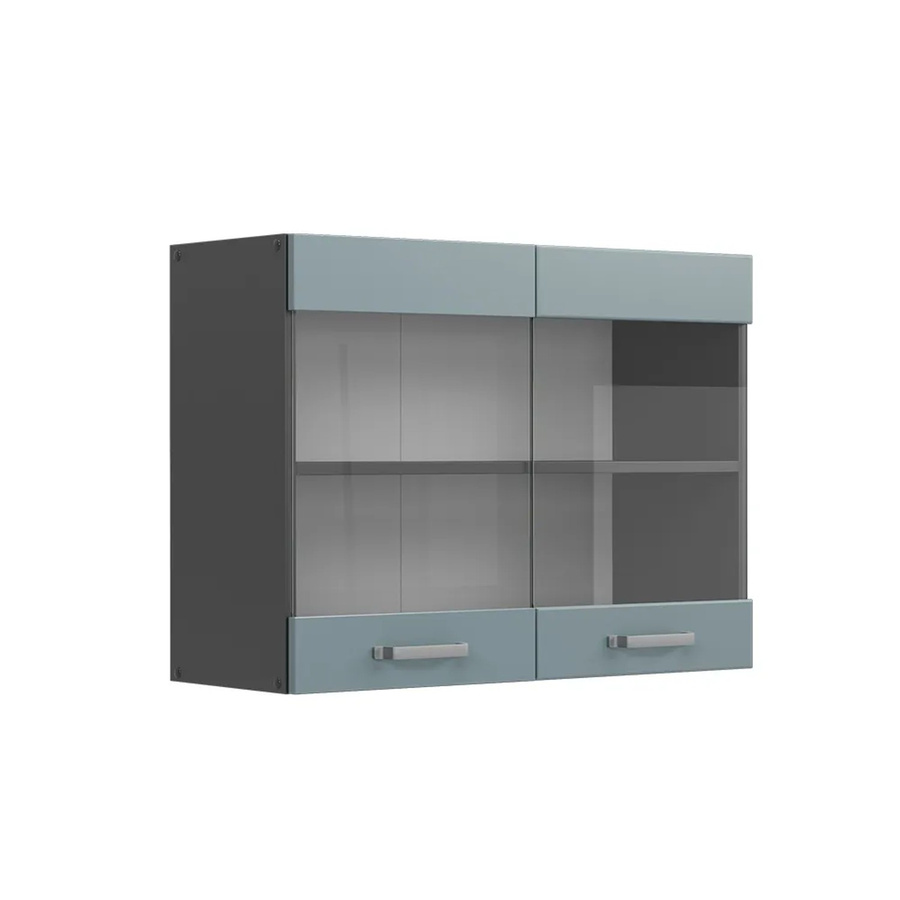 Vicco R-Line Glashängeschrank für die Küche in Anthrazit und Blau-Grau mit Glastüren, B: 80 cm, H: 60 cm, T: 31 cm - Bild 3