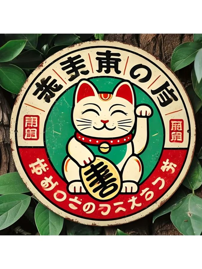 Potdemiel Vintage Maneki Neko Wanddekoration aus Aluminium, rund, Multicolor, Durchmesser: 20,3 cm - Bild 6