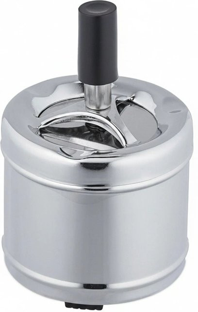 Relaxdays Aschenbecher aus Metall mit Drehdeckel in Silber, Durchmesser: 11,5 cm, Höhe: 8 cm - Bild 1