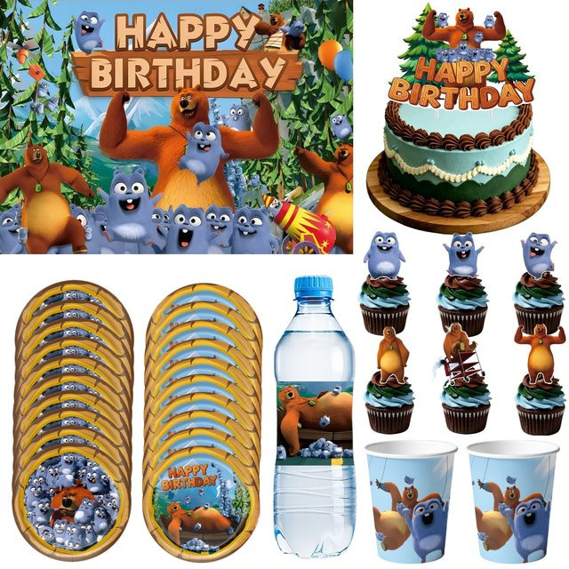 Hasbro Grizzly und die Lemminge Geburtstagsparty-Dekoration Set in Multicolor mit Geschirr, Tischdecke, Tellern, Bechern und Hintergrund - Bild 1