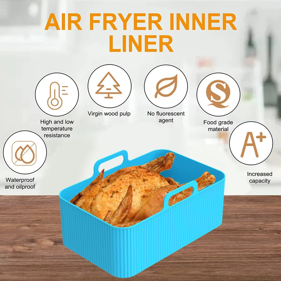 2er-Set Silikon Liner für Ninja Dual Air Fryer, wiederverwendbare Backformen in Schwarz und Blau, rechteckig - Bild 3