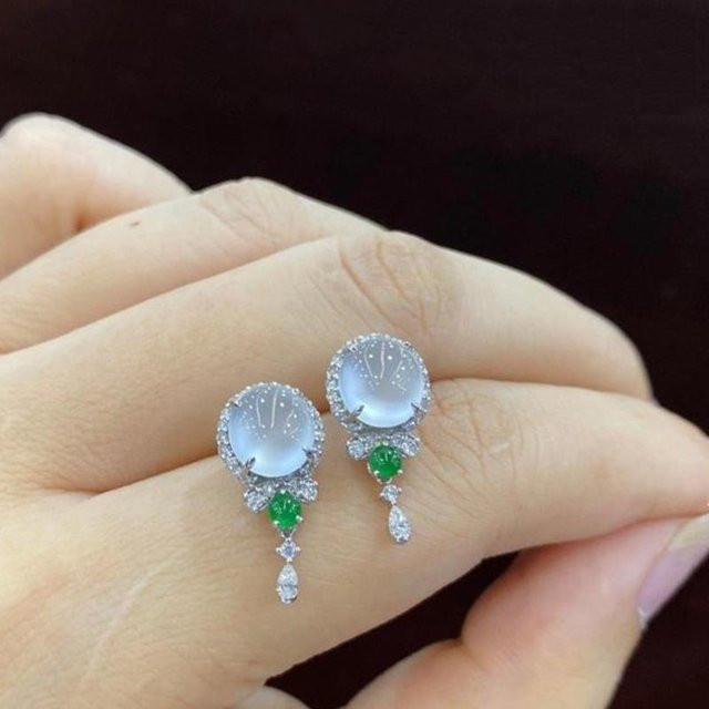 Yiran Jewelry Ohrstecker Chalcedon, Kupfer, Zirkonia, Damen, Naturweiß - Bild 1