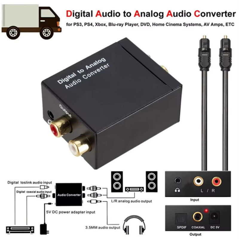 LccKaa Digitaler Audio-Decoder-Verstärker Schwarz mit SPDIF, Koaxial, Optisch zu 3,5 mm Klinke und RCA L/R Konverter - Bild 2