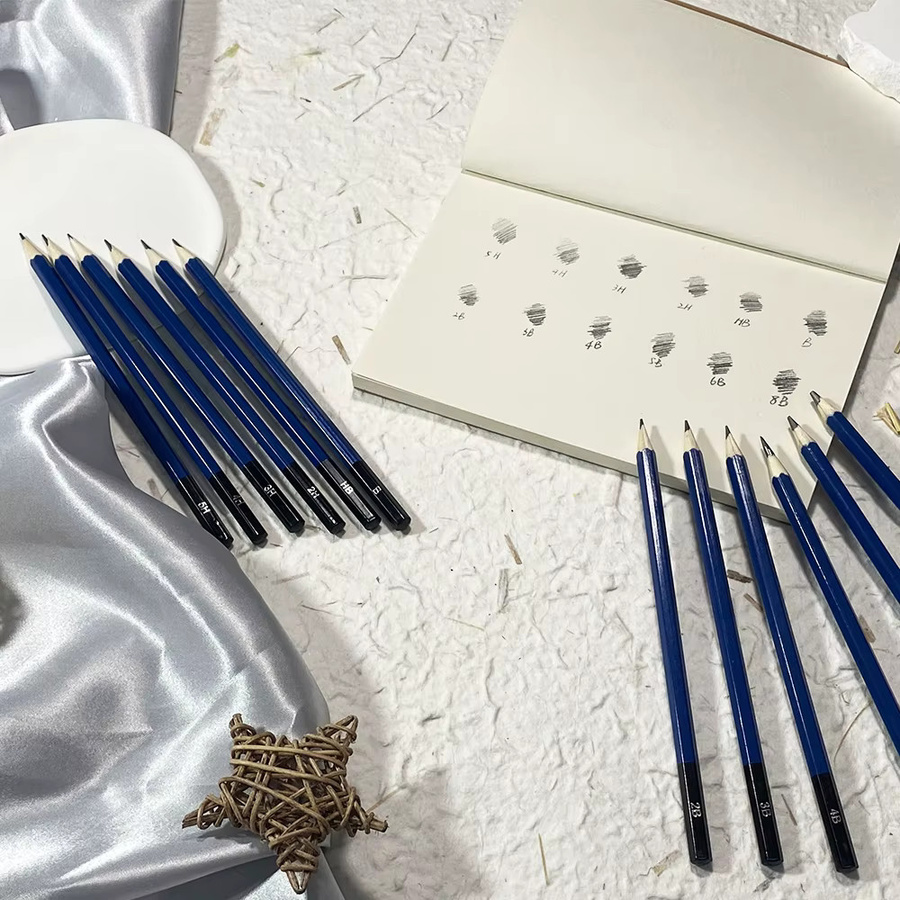 SeamiArt 12-teiliges Skizzierstift-Set aus Holz mit Graphit in Blau - Bild 2